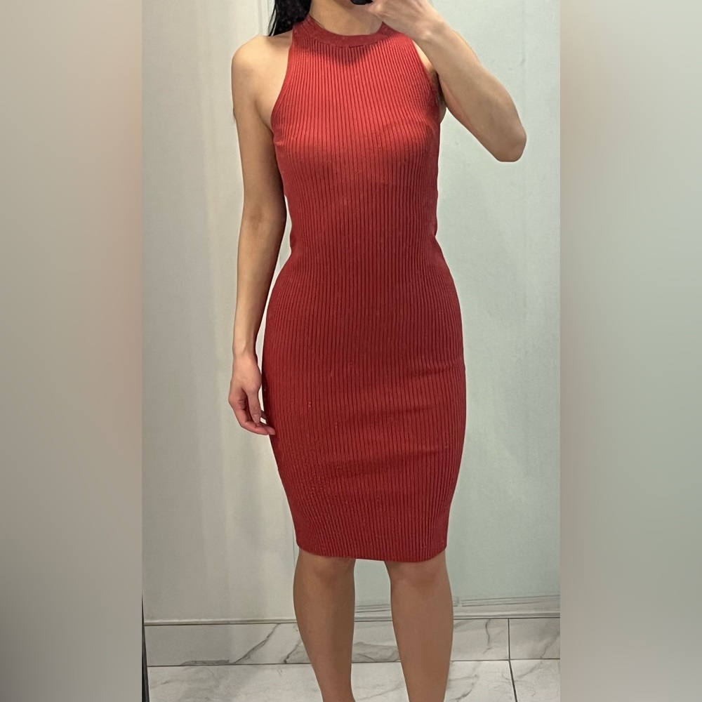 Preowned Aritzia Bodycon Pink Ribbed Moonstruck Dress XXS